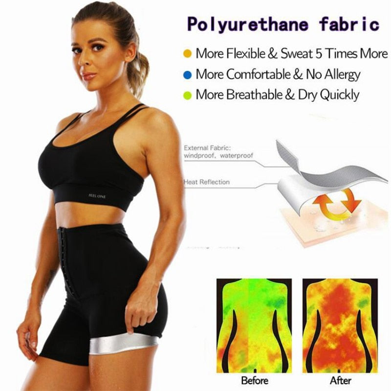 Women&#39;s Abdomen Control Hip-Lifting Sweat Pants Sauna Beam High Waist Body Fitness Breasted Three/Five/Nine Point Shorts Vest