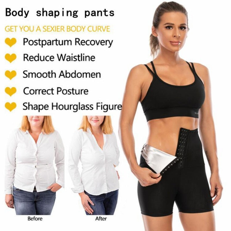 Women&#39;s Abdomen Control Hip-Lifting Sweat Pants Sauna Beam High Waist Body Fitness Breasted Three/Five/Nine Point Shorts Vest