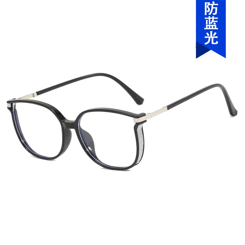 Women Fashion Shiny Square Eyeglass Frame 2023 Trend Large Frame Anti Blue Light Glasses Computer Goggle Whosale