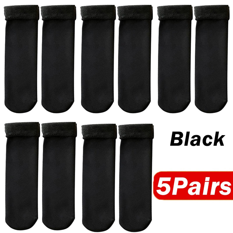 5Pairs Women Winter Thicken Warm Short Socks Thermal Cashmere Wool Socks Nylon Snow Velvet Boots Home Floor Calcetines Mujer