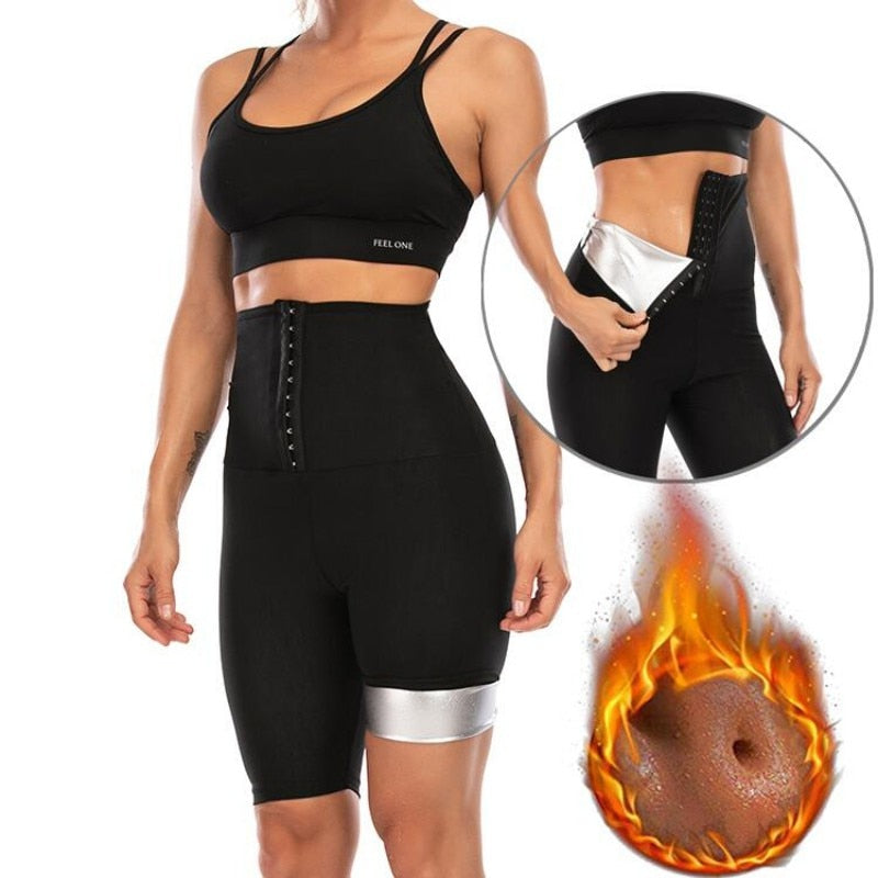Women&#39;s Abdomen Control Hip-Lifting Sweat Pants Sauna Beam High Waist Body Fitness Breasted Three/Five/Nine Point Shorts Vest