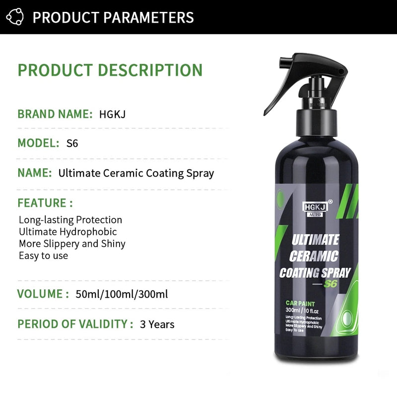 HFFFF-S6 Ceramic Coating for Cars Paint Mirror Shine Crystal Wax Spray Nano Hydrophobic Anti-fouling Auto Detailing Car Cleaning