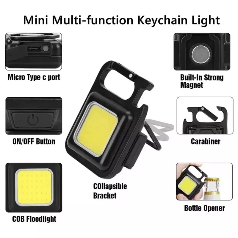 USB Rechargeable Keychain Light Mini Bright Flashlight COB Inspection Light Bottle Opener Outdoor Emergency Work Light